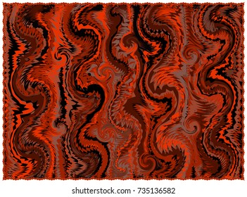 Rug with grunge striped and wavy pattern  in orange,brown,black colors with fringe isolated on white