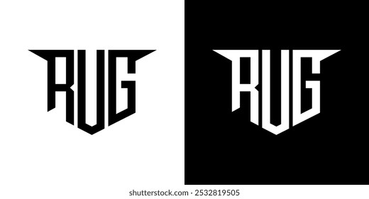 Diseño de logotipo de letra RUG con fondo blanco en ilustrador, estilo de superposición de fuente de alfabeto moderno de logotipo de Vector, diseños de caligrafía para logotipo, póster, invitación, etc.