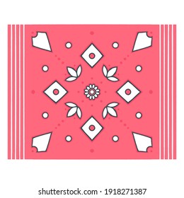 Rug ornament of geometric shapes, vegetation and flowers. Print for the cover of the book, postcards, t-shirts. Illustration for rugs.