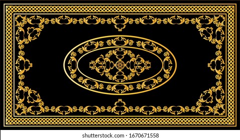 Rug pattern, golden baroque ornament rug.EPS10 Illustration.