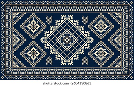 Rug pattern.Pixel ethnic pattern. Traditional Ukrainian Cross-Stitch Embroidery. Ethnic oriental Pixel pattern background. Texture,clothing,frame,decoration,rug wallpaper, carpet,