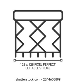 Rug pixel perfect linear icon. Home decor. Entryway carpeting. Floor accent. Front door mat. Furniture store. Thin line illustration. Contour symbol. Vector outline drawing. Editable stroke