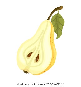 A rug of yellow pear with a leaf.Vector summer fruit on a white background.