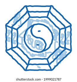 rug with yin yang pattern top view sketch icon vector. Hand drawn blue doodle line art rug with yin yang pattern top view sign. isolated symbol illustration