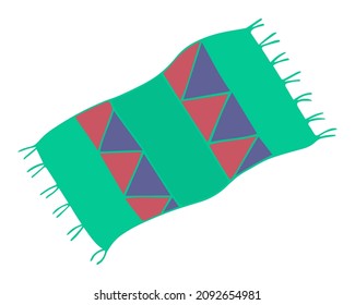 Rug. Zig-zag floor covering. Patterned carpet for the floor. Colored vector illustration. Isolated white background. Flat style. Interior Design. Cozy mood. Illustration idea for web design.