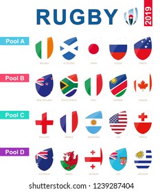 Rugby 2019, all pools and flag of rugby tournament.
