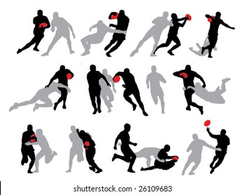 Rugby action group poses silhouette 01