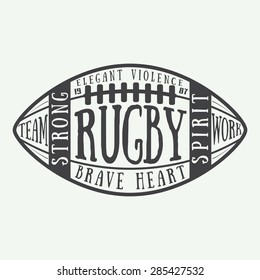 Rugby or american football ball with typography. Vector illustration with lettering