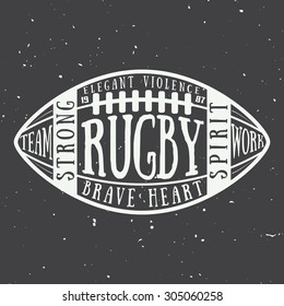 Rugby or american football ball with typography. Vector illustration with lettering