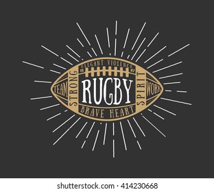 Rugby or american football ball with typography. Vector design  illustration with lettering
