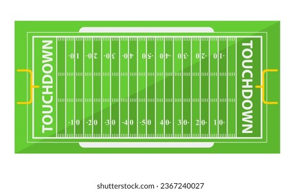 Rugby or American football field with touchdown and measurement of zones. Isolated plan for players, sports practice and professional playing, game or tournament challenge. Vector in flat style