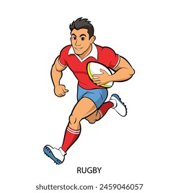 Rugby athlete isolated on white background in cartoon style. Summer Games 2024. Vector illustration.