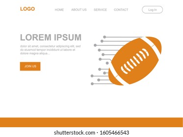 rugby ball and circuit board, illustrative landing page, vector template