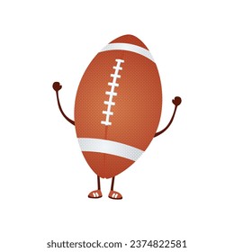 Rugby ball cute character vector illustration in flat cartoon style. American football ball funny mascot. Top choice editable graphic resources for many purposes.
