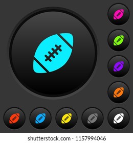 Rugby ball dark push buttons with vivid color icons on dark grey background