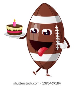 Rugby ball eating cake, illustration, vector on white background.