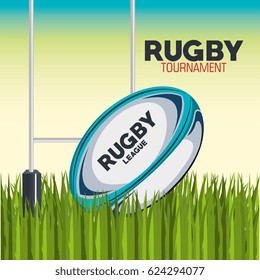 Rugby Ball With Field And Post Goal Design