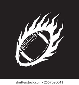 Rugby ball with fire and flame shape logo design. Flaming american football ball simple illustration, vector.