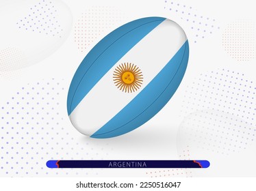 Balón de rugby con la bandera de Argentina sobre ella. Equipo para el equipo de rugby de Argentina. Ilustración deportiva vectorial.