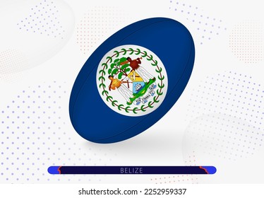 Rugby ball with the flag of Belize on it. Equipment for rugby team of Belize. Vector sport illustration.