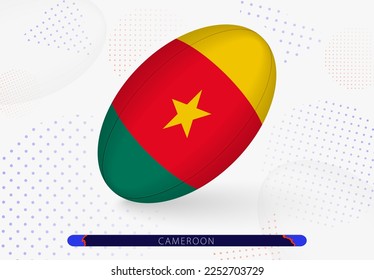 Rugby ball with the flag of Cameroon on it. Equipment for rugby team of Cameroon. Vector sport illustration.