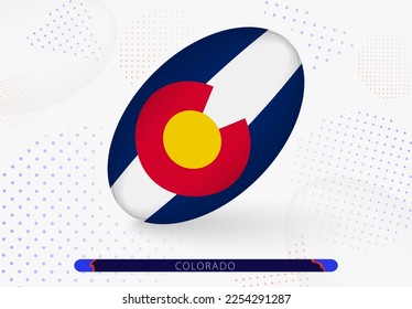 Rugby ball with the flag of Colorado on it. Equipment for rugby team of Colorado. Vector sport illustration.