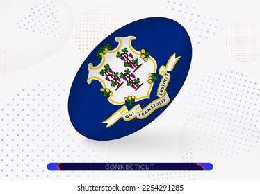 Rugby ball with the flag of Connecticut on it. Equipment for rugby team of Connecticut. Vector sport illustration.
