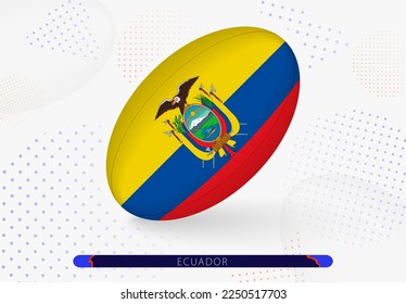 Rugby ball with the flag of Ecuador on it. Equipment for rugby team of Ecuador. Vector sport illustration.