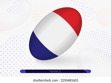 Balón de rugby con la bandera de Francia sobre ella. Equipo para equipo de rugby de Francia. Ilustración deportiva vectorial.