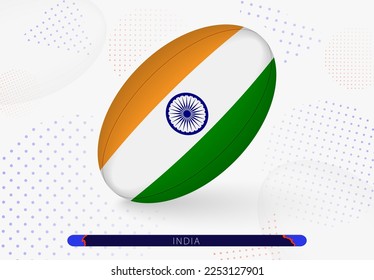 Rugby ball with the flag of India on it. Equipment for rugby team of India. Vector sport illustration.
