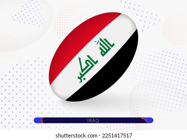 Rugby ball with the flag of Iraq on it. Equipment for rugby team of Iraq. Vector sport illustration.