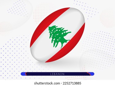 Rugby ball with the flag of Lebanon on it. Equipment for rugby team of Lebanon. Vector sport illustration.