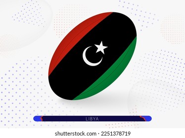 Rugby ball with the flag of Libya on it. Equipment for rugby team of Libya. Vector sport illustration.