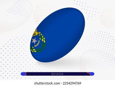 Rugby ball with the flag of Nevada on it. Equipment for rugby team of Nevada. Vector sport illustration.