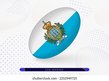 Rugby ball with the flag of San Marino on it. Equipment for rugby team of San Marino. Vector sport illustration.