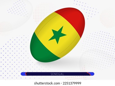 Rugby ball with the flag of Senegal on it. Equipment for rugby team of Senegal. Vector sport illustration.