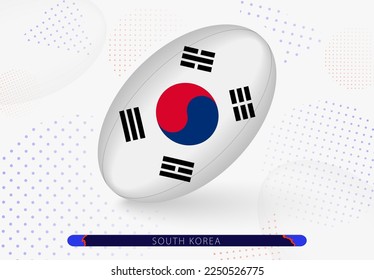 Balón de rugby con la bandera de Corea del Sur sobre ella. Equipo para el equipo de rugby de Corea del Sur. Ilustración deportiva vectorial.