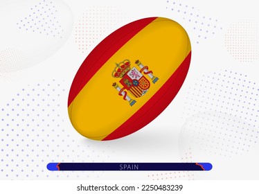 Rugby ball with the flag of Spain on it. Equipment for rugby team of Spain. Vector sport illustration.