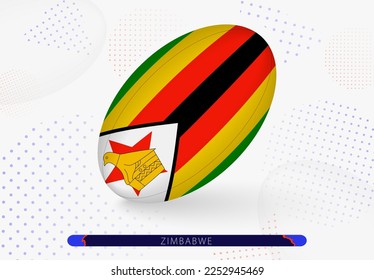Rugby ball with the flag of Zimbabwe on it. Equipment for rugby team of Zimbabwe. Vector sport illustration.