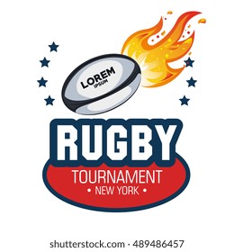 rugby ball flames stars design