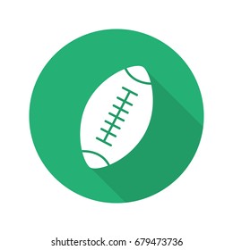 Rugby ball flat design long shadow glyph icon. American football ball. Vector silhouette illustration