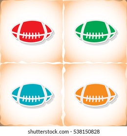 Rugby ball. Flat sticker with shadow on old paper. Vector illustration