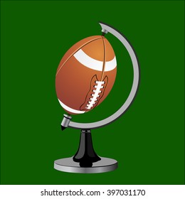 Rugby ball as a globe. Rugby ball. Rugby ball on stand.