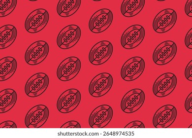 rugby ball hand drawn seamless pattern on red background. sporty ball surface doodle pattern background. ball of rugby engraving motif wallpaper. Ideal for sports-themed, prints and merchandise - Powered by Shutterstock - Get 15% off with code: PIKWIZARD15