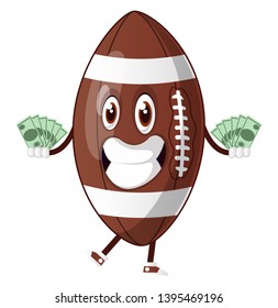 Rugby ball holding money, illustration, vector on white background.