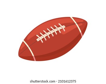 Icono de pelota de rugby. Equipos de fútbol americano de forma ovalada con costura de encaje. Objeto deportivo de cuero para juego de campo. Ilustración vectorial plana realista aislada en fondo blanco