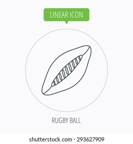 Rugby ball icon. American football sign. Linear outline circle button. Vector