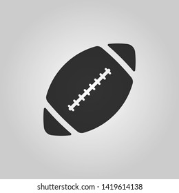 Rugby ball icon. Black icon isolated on gray background. Flat style. Vector illustration.