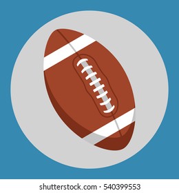 Rugby ball icon. Brown rugby ball on a blue background. Sports Equipment. Vector Illustration