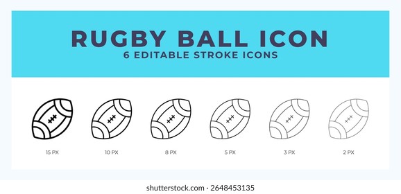 Rugby ball icon with different stroke. Editable stroke. Vector illustration.
